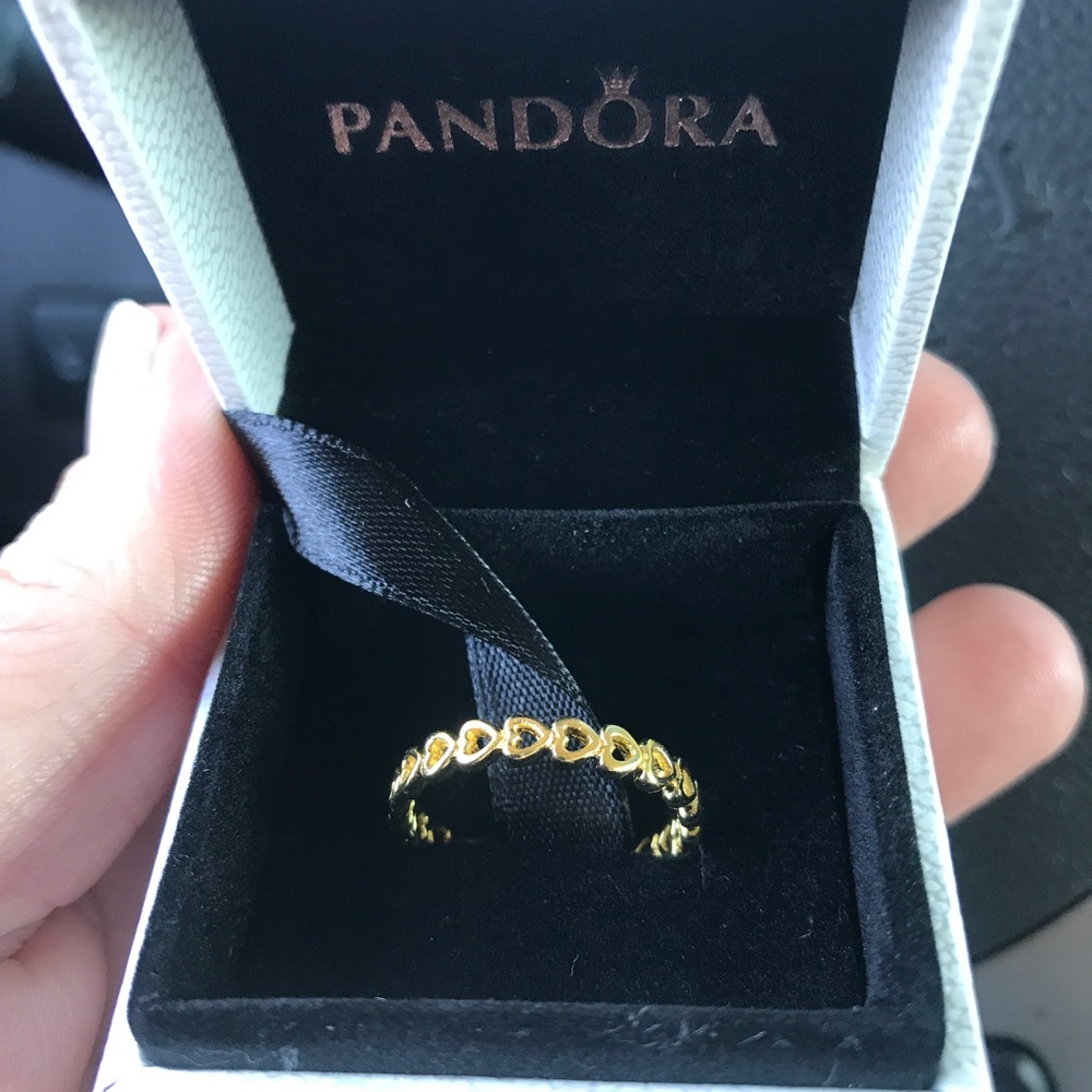 Authentic pandora linked hearts ring